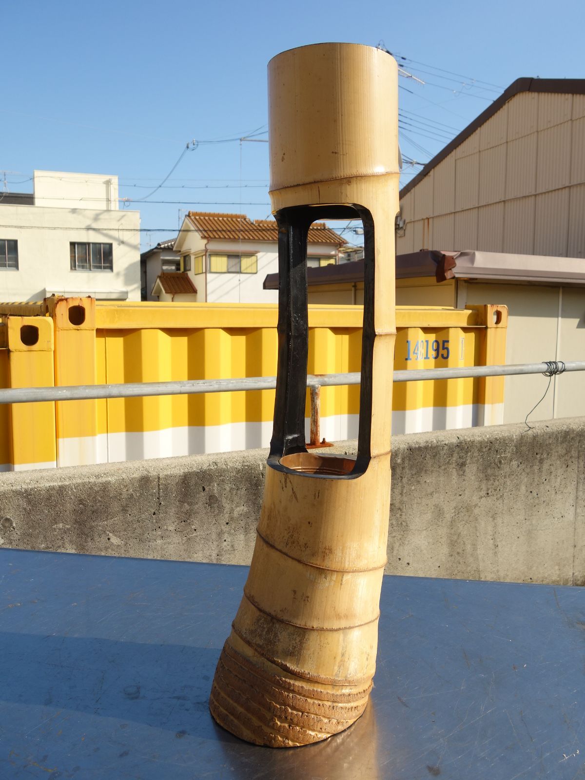 M▽竹 竹筒 花器 花入れ コレクション 舟型 根付 吊り型 二重切り (38933)