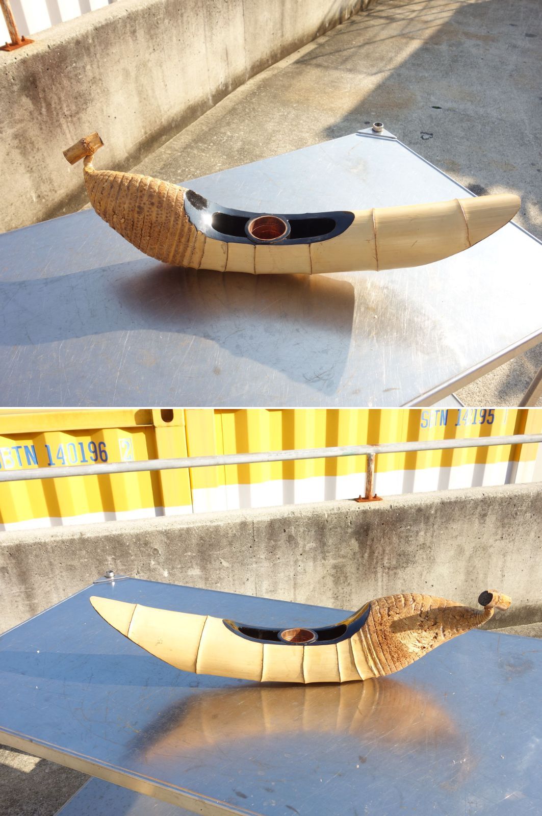 M▽竹 竹筒 花器 花入れ コレクション 舟型 根付 吊り型 二重切り (38933)