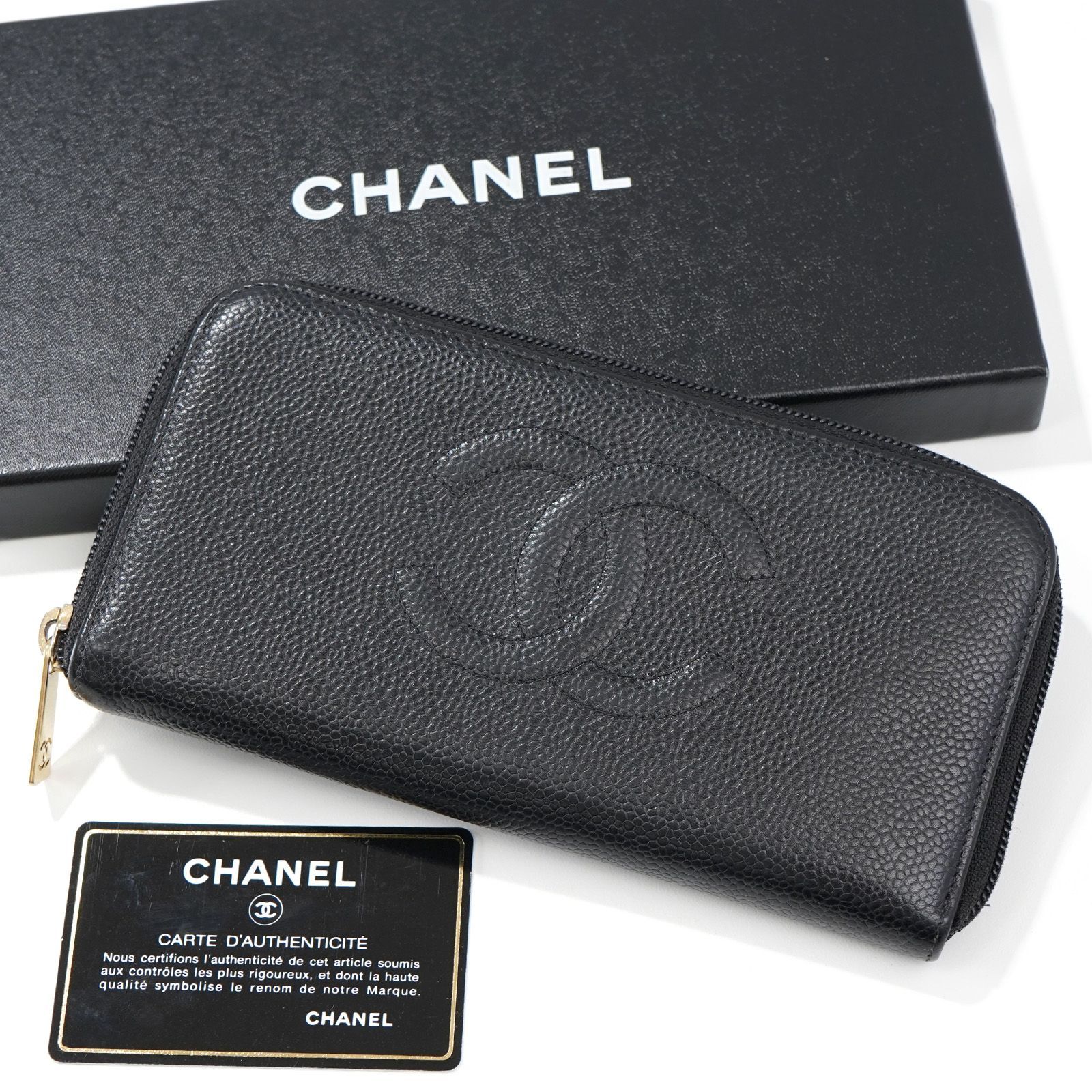 CHANEL シャネル キャビアスキン 小銭入れ付き 長財布