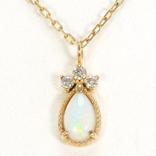 アガット K10YG ネックレス necklace オパール ダイヤ 0.02 総重量約0.8g 約40cm