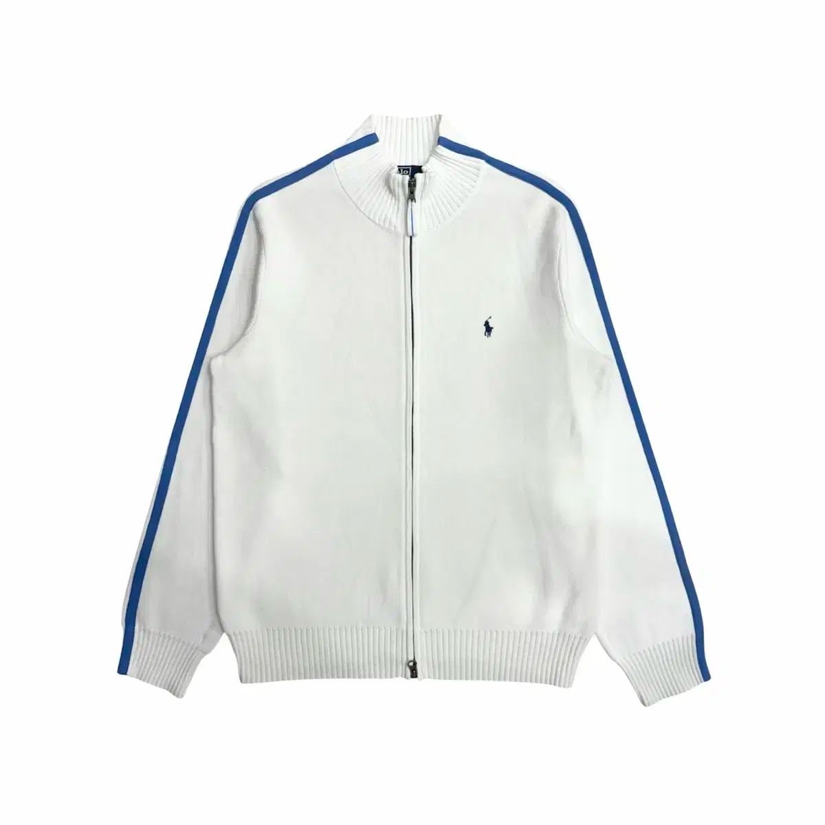 ポロ ラルフローレン ツーウェイ 白 ブルー ニット ジップアップ L