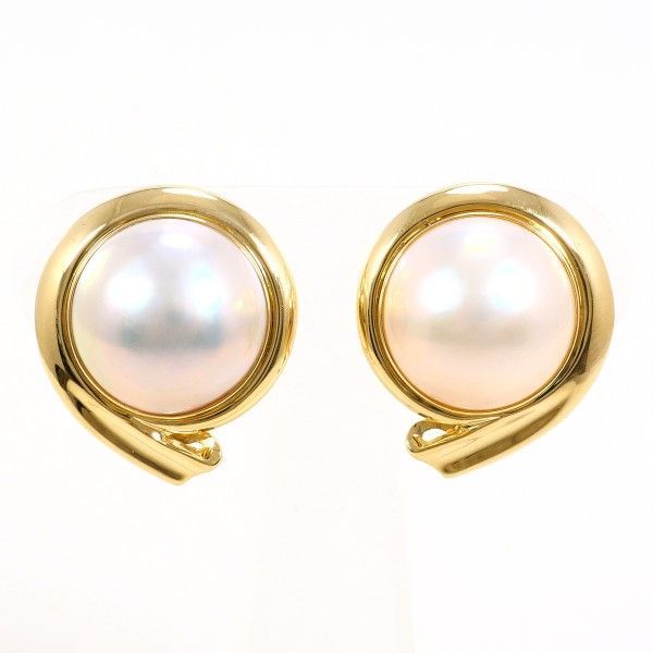 K18YG イヤリング clip-on earrings 半形真珠 カード鑑別書 総重量約9.1g