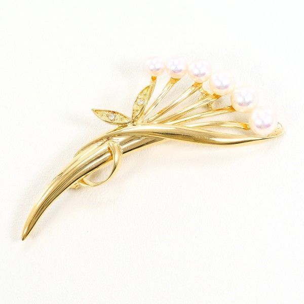 K 18 YG ブローチ brooch アコヤ真珠 ダイヤ カード鑑別書 総重量約6.0 g