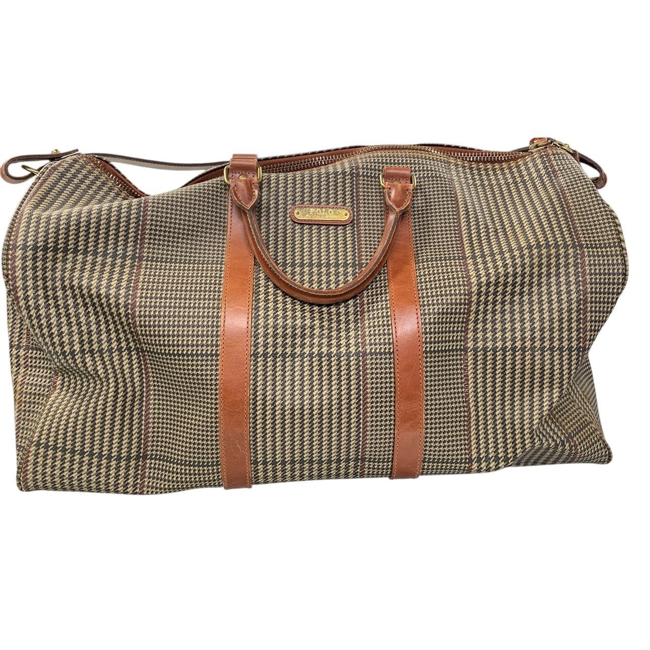 3486 ラルフローレン Ralph Lauren POLO チェック柄 千鳥格子柄 2 WAY ボストンバッグ ブラシ無し