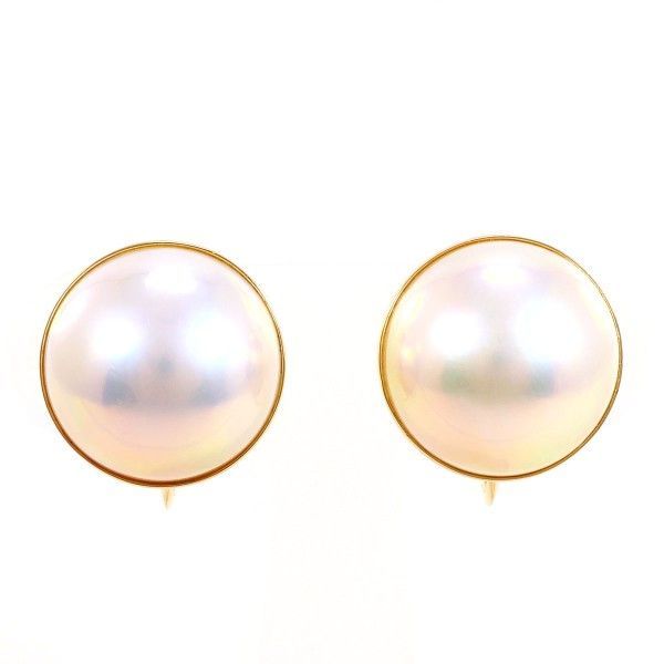 K18YG イヤリング clip-on earrings マベパール 真珠 総重量約8.0g