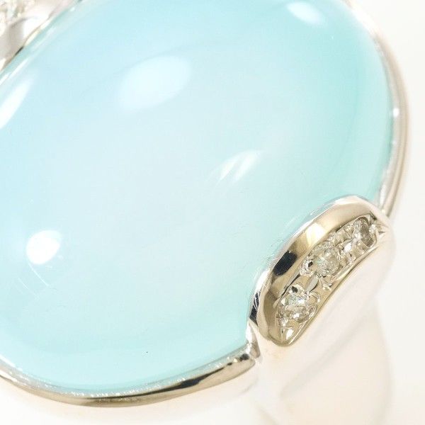 K 18 WG リング ring 指輪 12.5号 カルセドニー ダイヤ 0.06 カード鑑別書 総重量約10.8 g