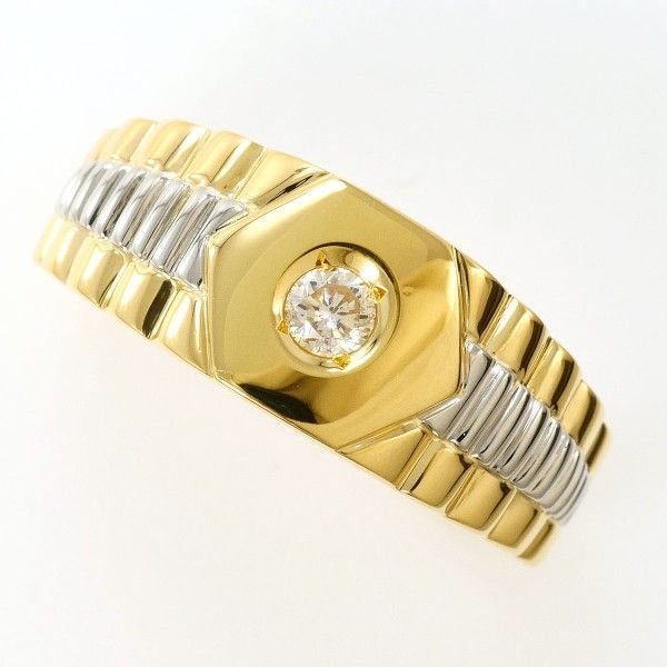 PT900 K18YG リング ring 指輪 19号 ダイヤ 0.12 カード鑑別書 総重量約5.5g