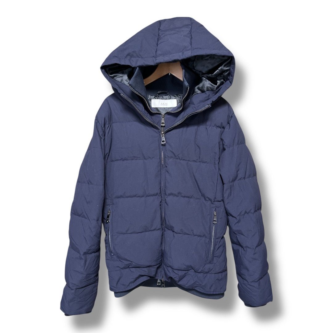AKM エイケイエム フェイクレイヤード ダウンフーディー ダウンジャケット アウター 防寒 上着 紳士 ダウンジップ 長袖 メンズ サイズL ネイビー 冬 久喜倉庫店 42 No.K814Y