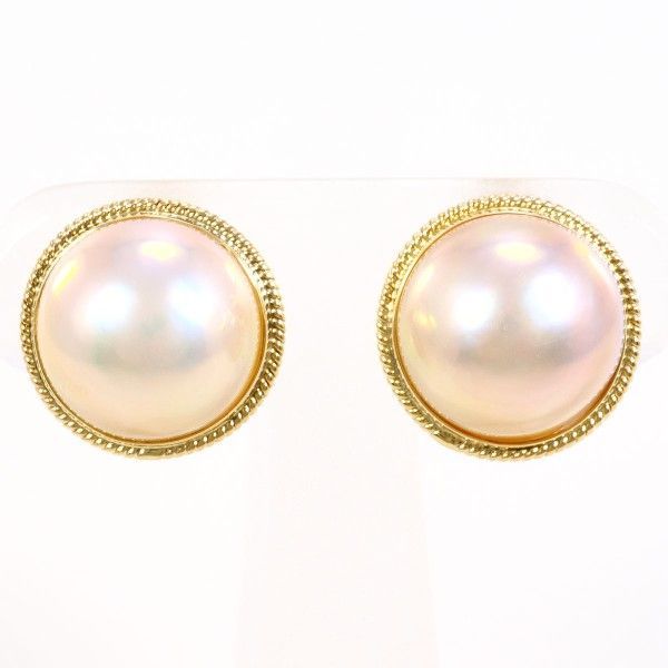K18YG イヤリング clip-on earrings マベパール 真珠 総重量約6.7g