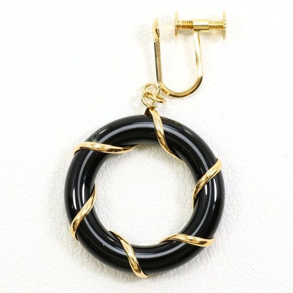 K 18 YG イヤリング clip-on earrings 片耳 オニキス 総重量約2.4 g