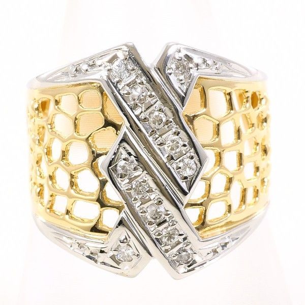 PT900 K18YG リング ring 指輪 13号 ダイヤ 0.12 カード鑑別書 総重量約5.3g