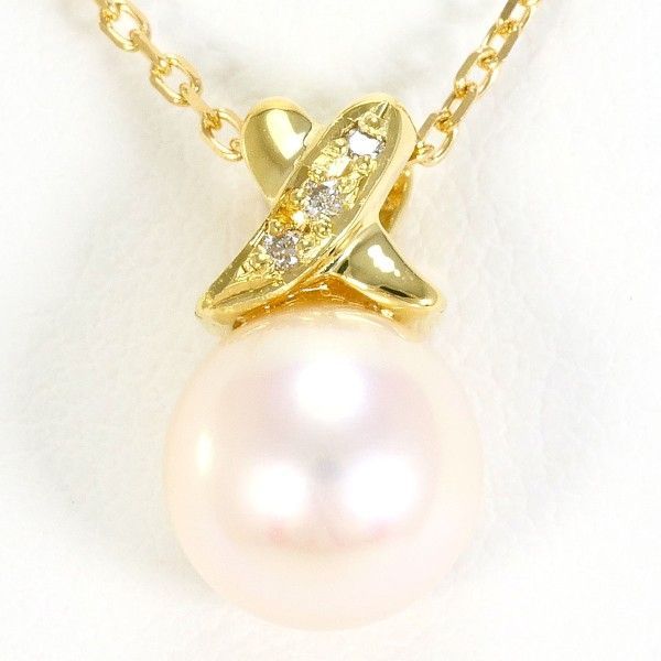 K18YG ネックレス necklace パール 真珠 ダイヤ 0.02 総重量約2.6g 約40cm