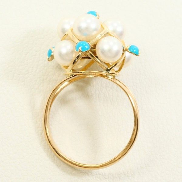 K 18 YG リング ring 指輪 9号 パール 真珠 約5 mm ターコイズ 総重量約3.8 g