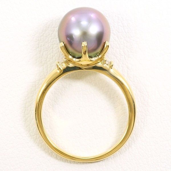 K 18 YG リング ring 指輪 9号 パール 真珠 約10 mm ダイヤ 0.05 総重量約3.9 g