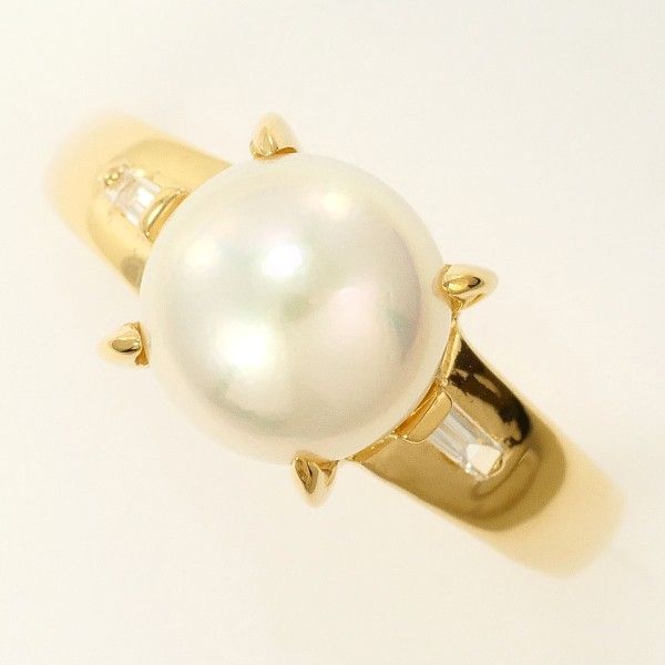K18YG リング ring 指輪 11号 パール 真珠 約8mm ダイヤ 0.06 総重量約3.3g