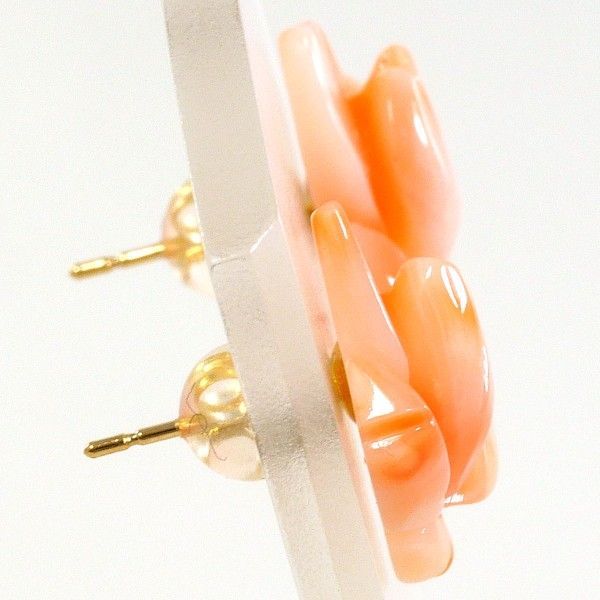 K 18 YG ピアス pierced earrings サンゴ 総重量約1.8 g