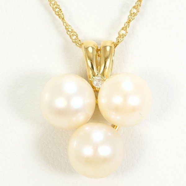 K18YG ネックレス necklace パール 真珠 ダイヤ 0.01 総重量約3.2g 約43cm