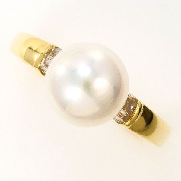 K18YG リング ring 指輪 8号 パール 真珠 約8mm ダイヤ 0.10 総重量約3.7g