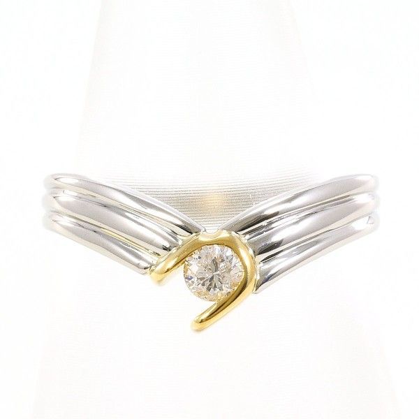 PT900 K18YG リング ring 指輪 8号 ダイヤ 0.12 総重量約3.2g