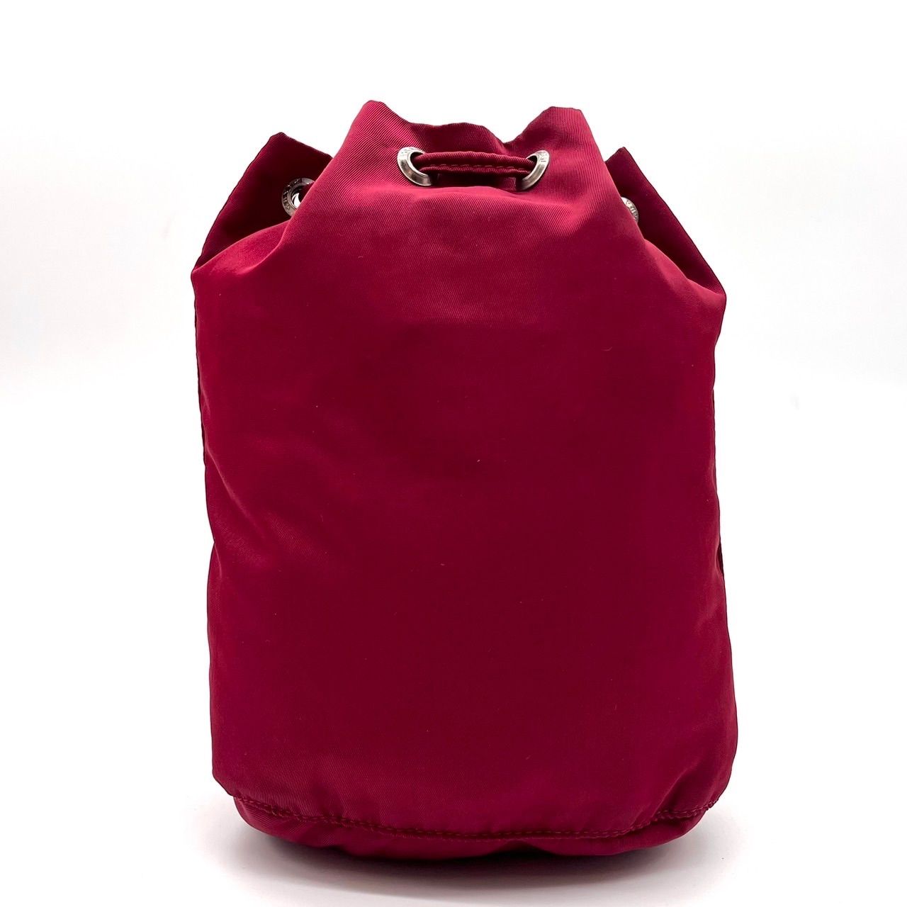 PRADA プラダ ナイロン 巾着 バッグ ポーチ レッド 三角ロゴプレート ✨良品✨ PRADA プラダ ハンドバッグ ポーチ 巾着 三角プレート