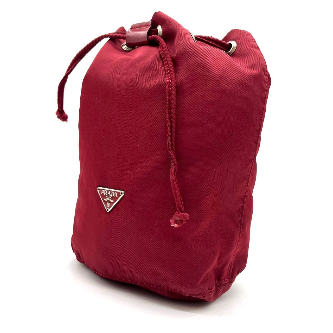 ✨良品✨ PRADA プラダ ハンドバッグ ポーチ 巾着 三角プレート