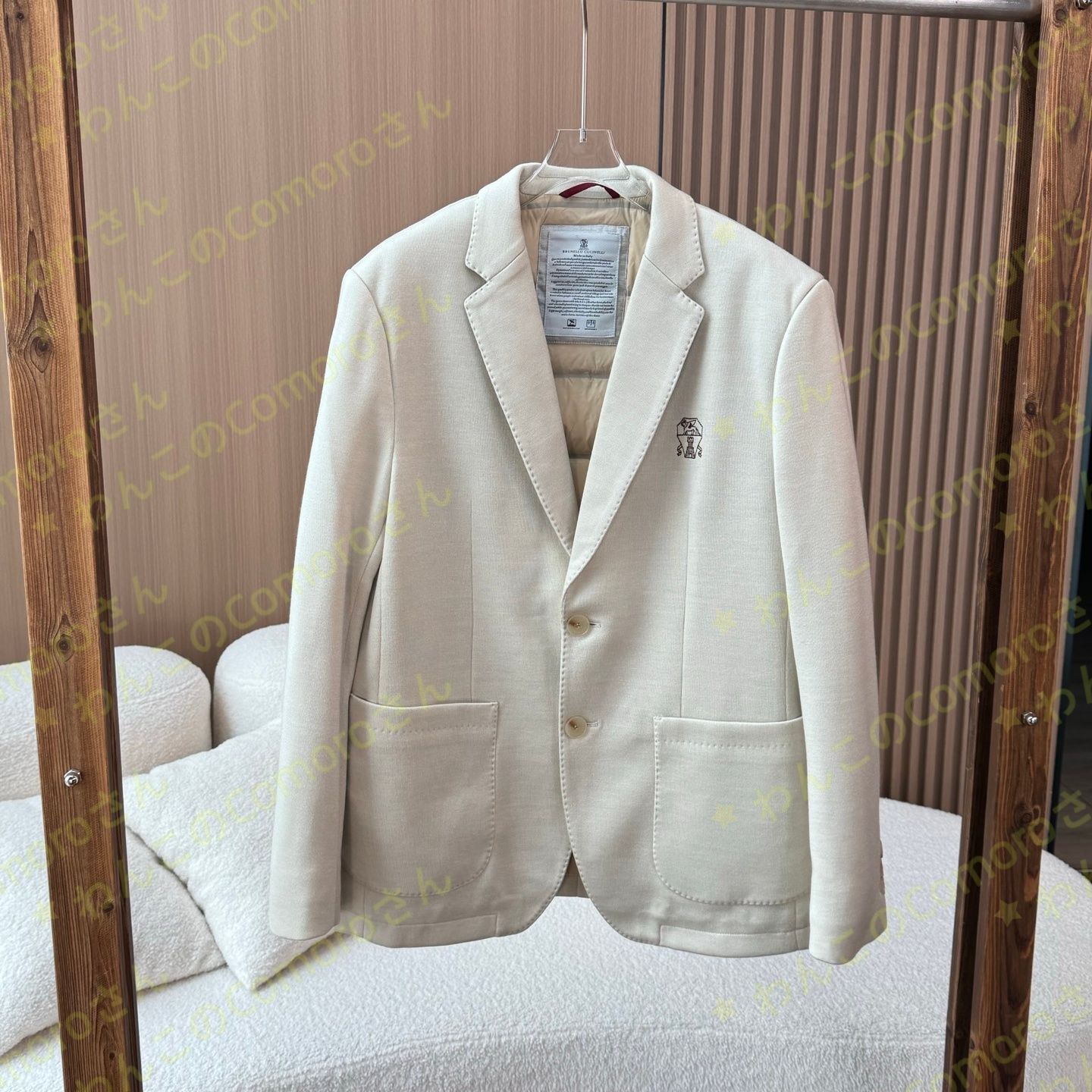 オフホワイトM 3XL ブルネロクチネリ メンズ ウール混 ダウンジャケット スタイリッシュ ビジネスブレザー カジュアルフォーマル