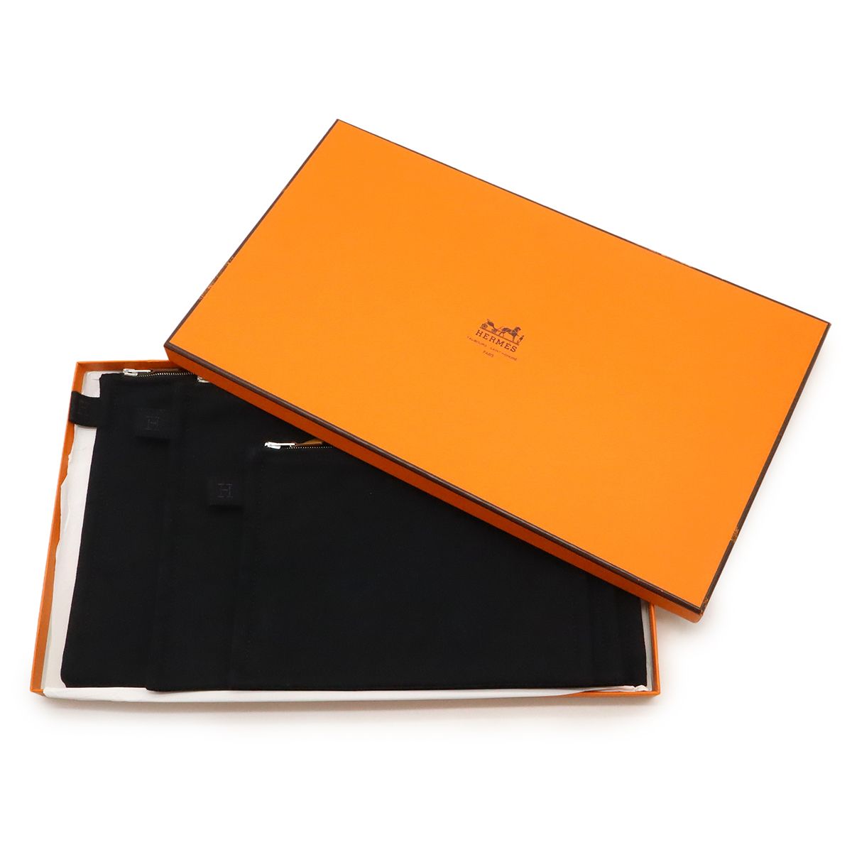  HERMES エルメス ボラボラ ポーチ 3点セット マルチポーチ 化粧ポーチ クラッチバッグ バッグインバッグ コットンキャンバス ブラック 黒 ポーチ バッグ