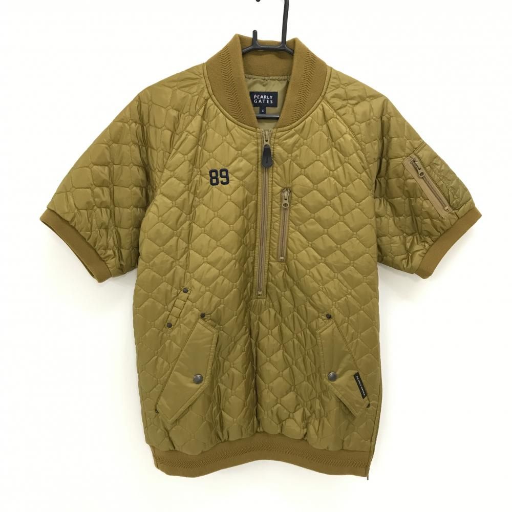 超 パーリーゲイツ 半袖中綿ブルゾン ライトブラウン系 キルティング ハーフジップ メンズ 4 M ゴルフウェア PEARLY GATES