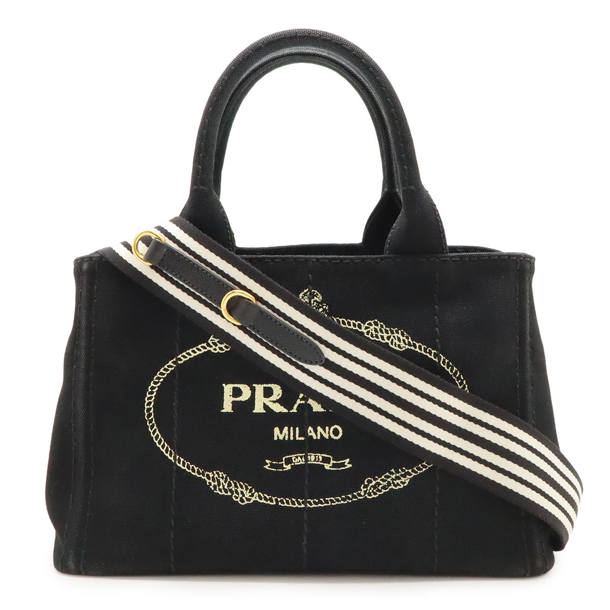 PRADA プラダ CANAPA カナパ トートバッグ 2 WAY ショルダーバッグ ストライプショルダー キャンバス NERO 黒 ブラック 品 1 BG 439