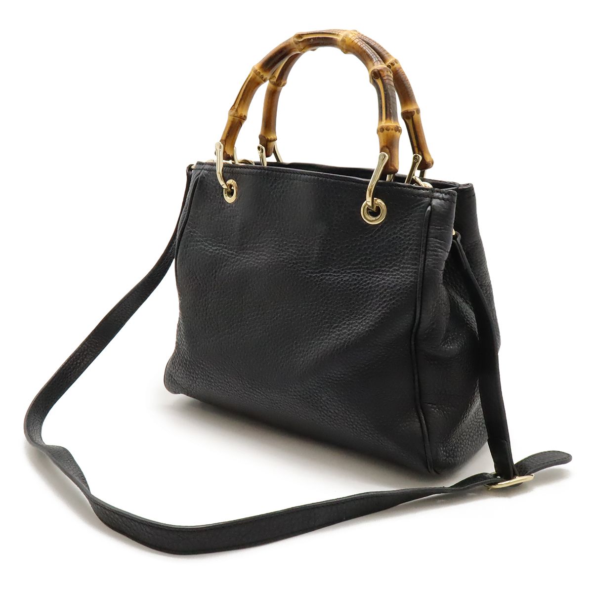 GUCCI グッチ バンブー スモールショッパー ハンドバッグ 2WAY ショルダーバッグ 斜め掛け レザー ブラック 黒 ゴールド金具 336032