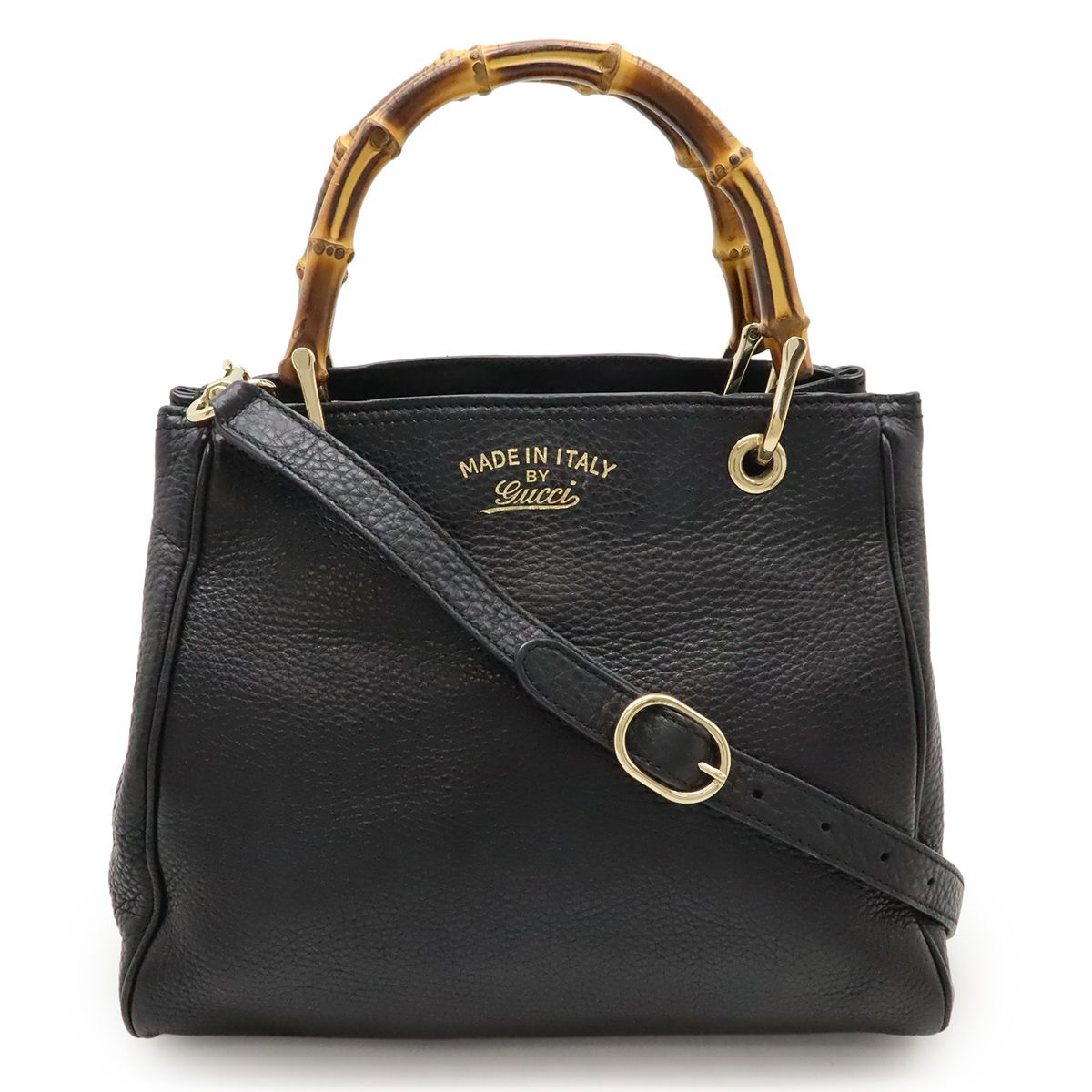 GUCCI グッチ バンブー スモールショッパー ハンドバッグ 2WAY ショルダーバッグ 斜め掛け レザー ブラック 黒 ゴールド金具 336032