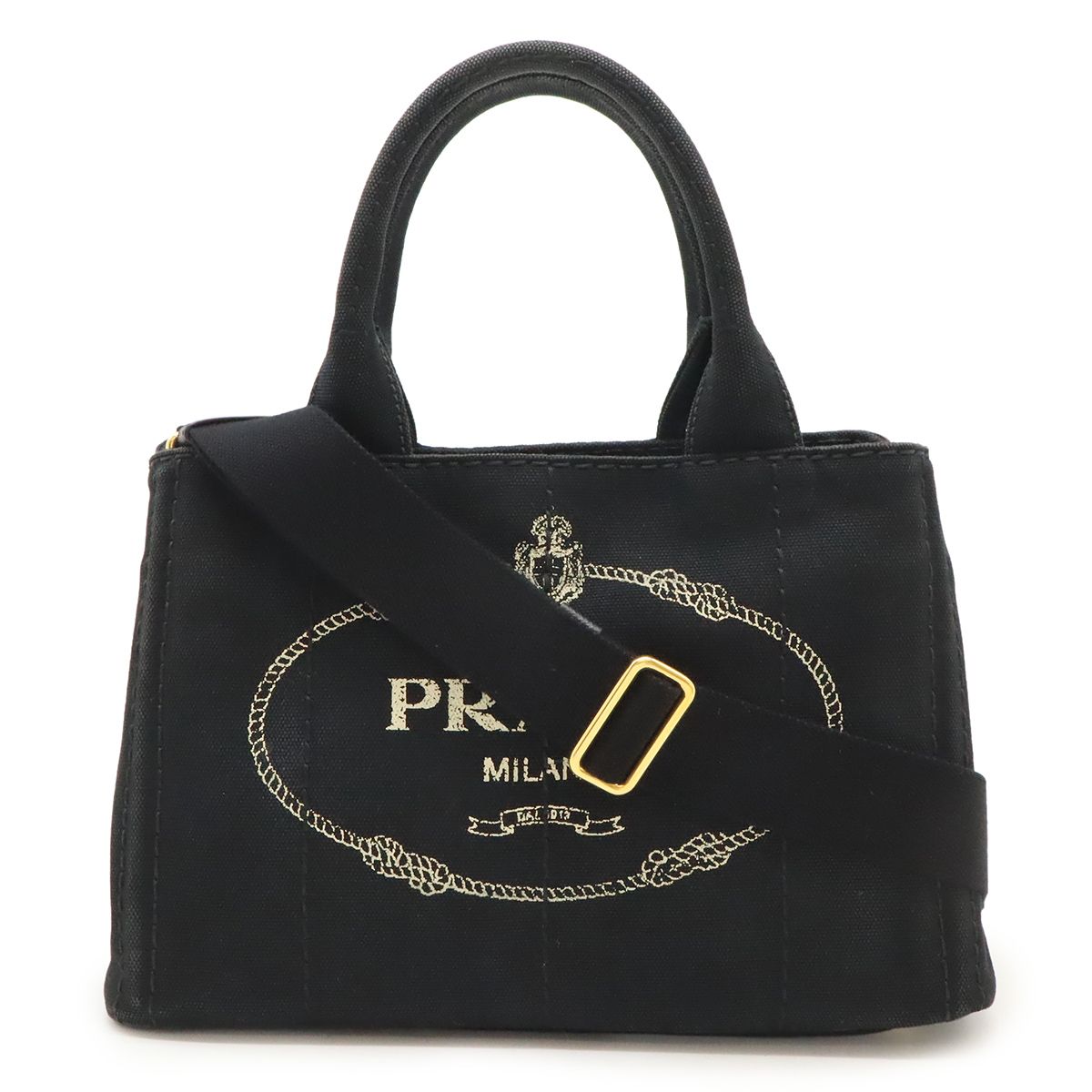 PRADA プラダ CANAPA カナパ トートバッグ 2WAY ショルダーバッグ 斜め掛け キャンバス NERO 黒 ブラック ゴールド金具 1BG439