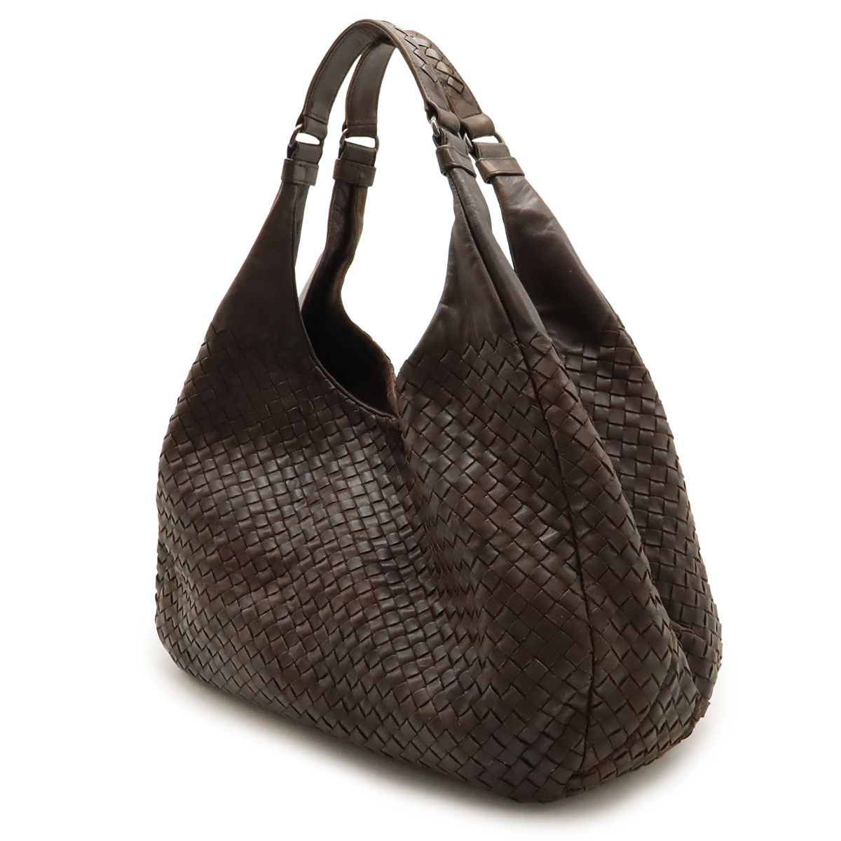 BOTTEGA VENETA ボッテガ ヴェネタ ボッテガベネタ イントレチャート カンパーナ ラージ ショルダーバッグ ラムスキン ブラウン 茶 124864