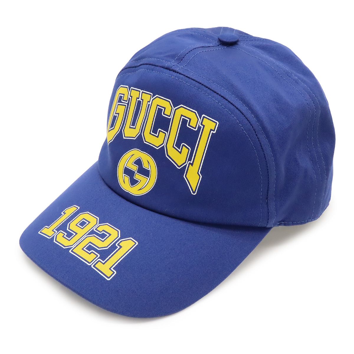 GUCCI グッチ カレッジ インターロッキングG ベースボールキャップ 帽子 コットン ブルー 青 イエロー 黄色 Mサイズ 773135
