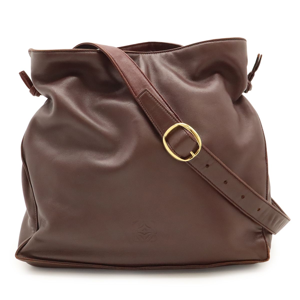 LOEWE ロエベ アナグラム ショルダーバッグ 斜め掛け ナッパレザー ボルドー ゴールド金具