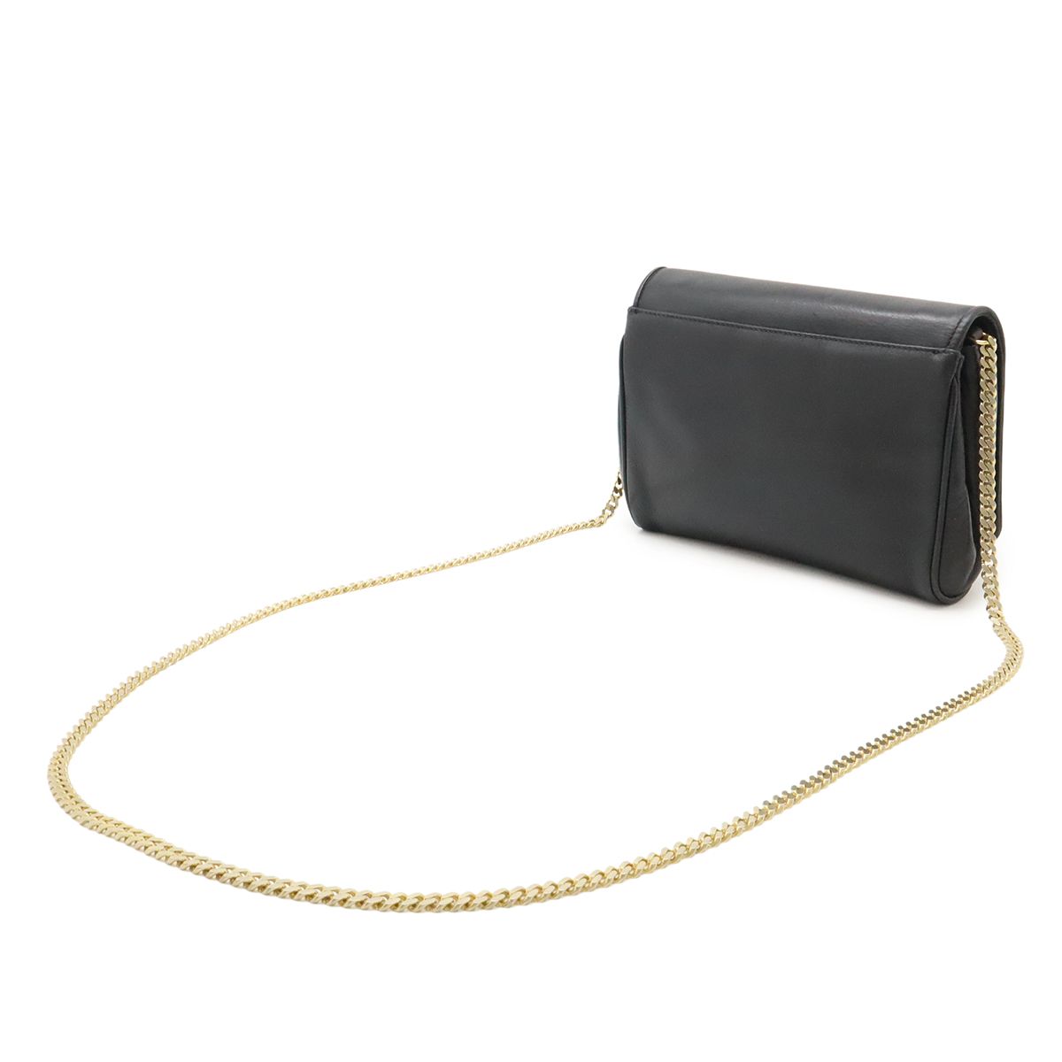 CELINE セリーヌ トリオンフ ロゴ チェーンショルダー ショルダーバッグ ポシェット フラップバッグ 斜め掛け レザー ブラック 黒 ゴールド金具