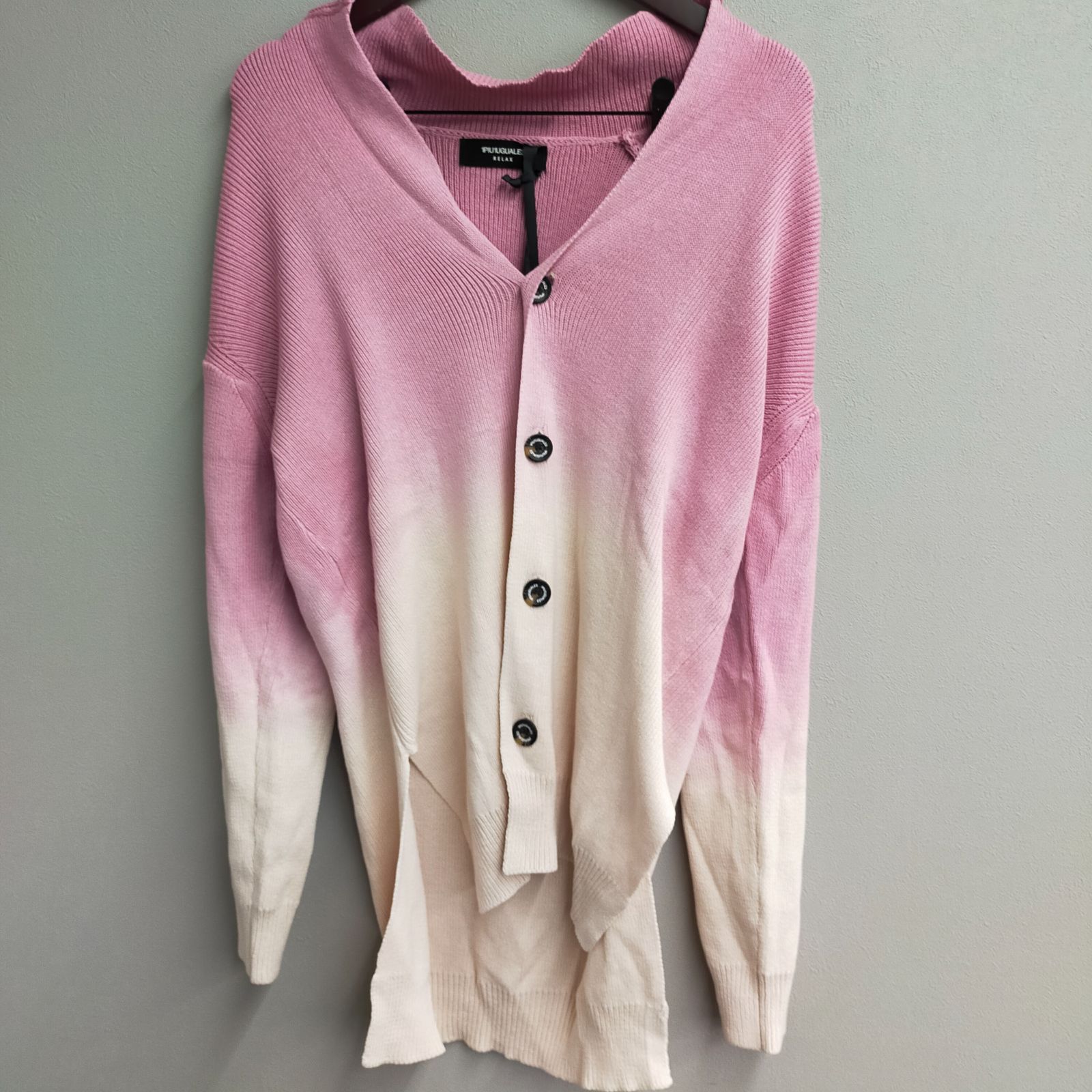M11032【タグ付未使用】1PIU1UGUALE3 RELAX ウノピゥウノウグァーレトレ リラックス ニットカーディガン ピンク グラデーション Ｍ メンズ