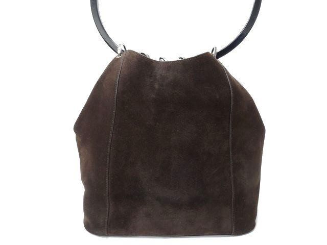 GUCCI グッチ ショルダーバッグ 001.3750 スエード ダークブラウン リングハンドル プラスチック 無地 7J