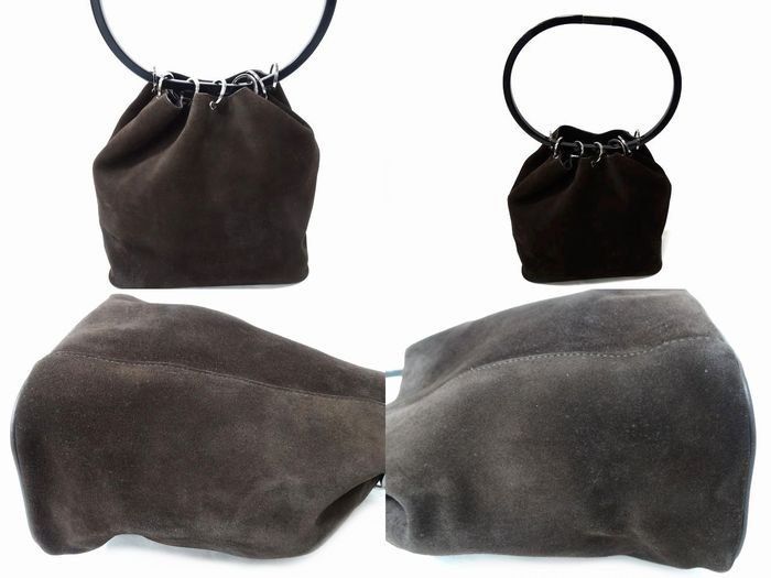GUCCI グッチ ショルダーバッグ 001.3750 スエード ダークブラウン リングハンドル プラスチック 無地 7J