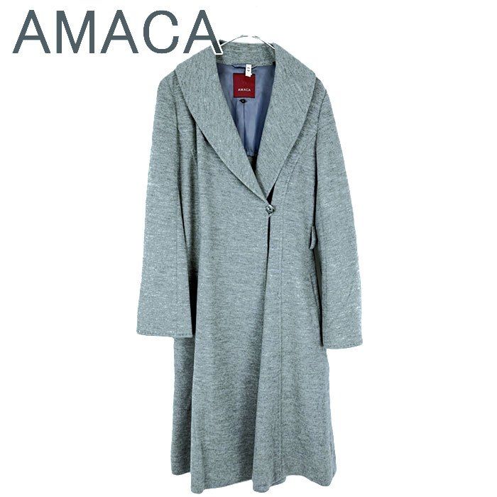 AMACA アマカ ウール混 ショール コート グレー ベルト付き