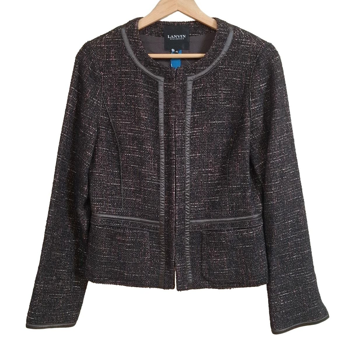 ランバン ジャケット サイズ40 M レディース - ダークブラウン×ライトピンク×アイボリー 長袖 ツイード 秋 冬