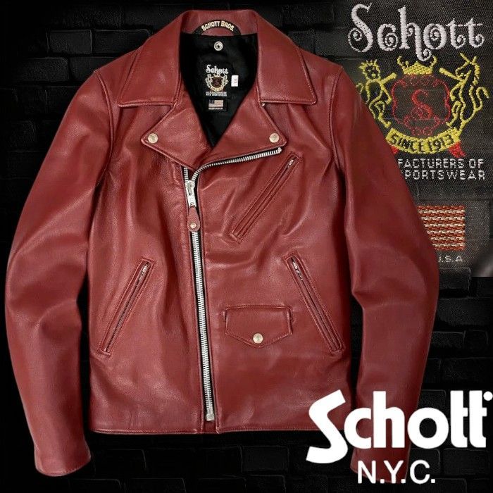schott ショット ダブルライダース レッド ラムスキン 羊革 schott ショット ダブルライダース レッド ラムスキン 羊革