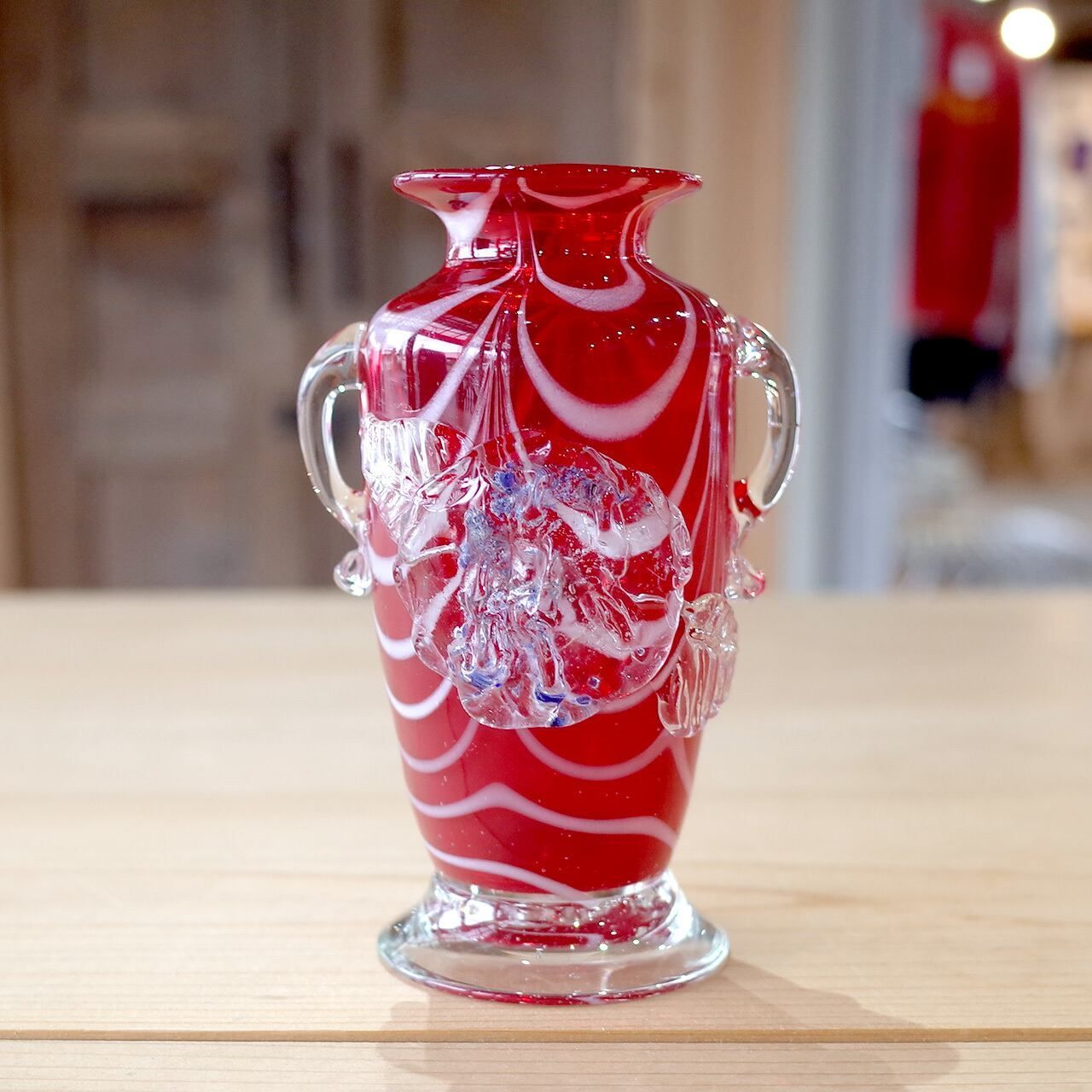 Glass Vase Red Blown Flower Vintage Art Hand - and Murano with 