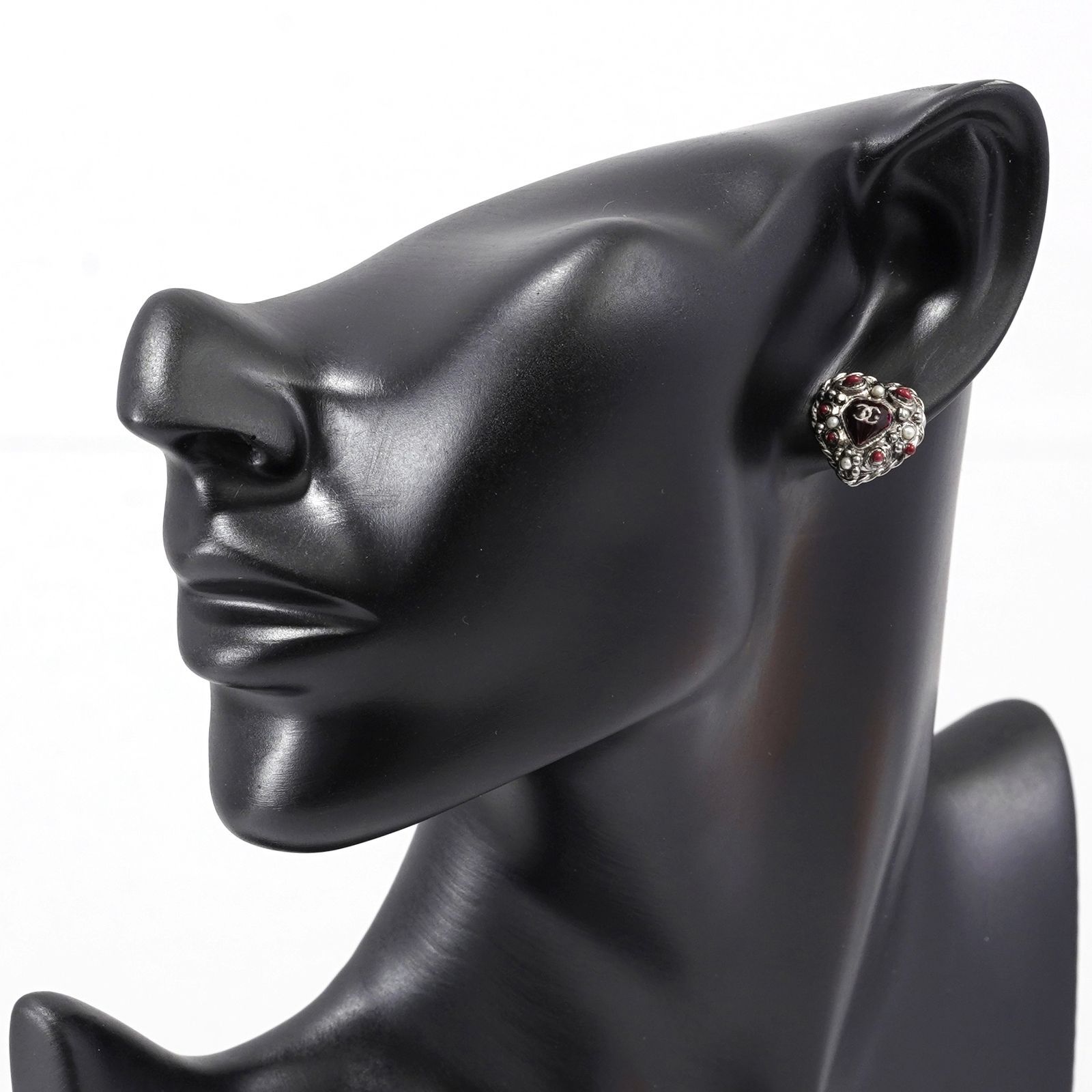 CHANEL 2011 ココマーク パール シルバー ハート ピアス B 11 A