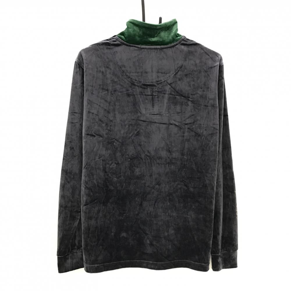 マークアンドロナ 長袖ハイネックシャツ グレー グリーン ベロア調 ハーフジップ メンズ 48 L ゴルフウェア MARK＆LONA