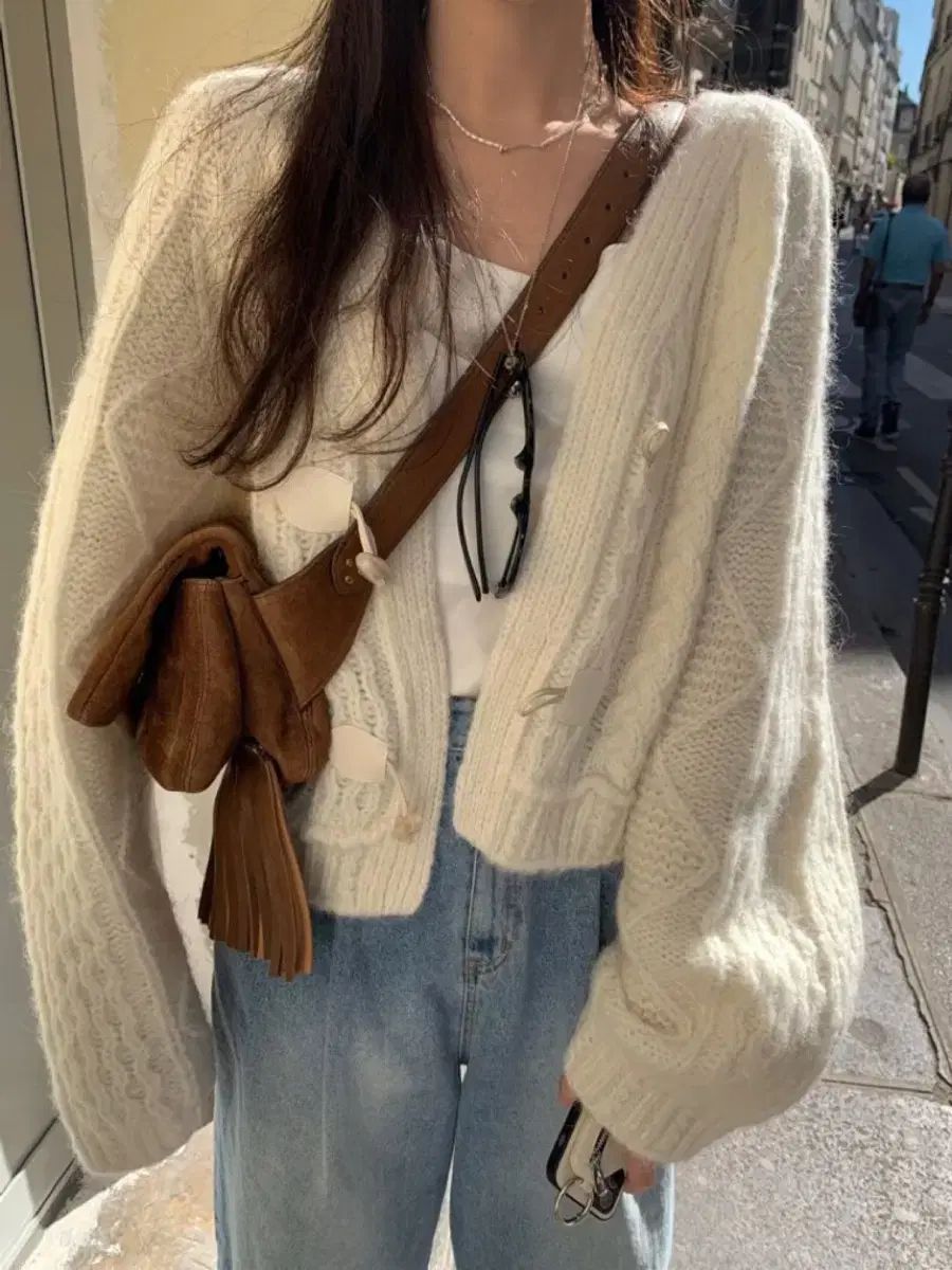 ポスター ダッフル アルパカ カーディガン アイボリー