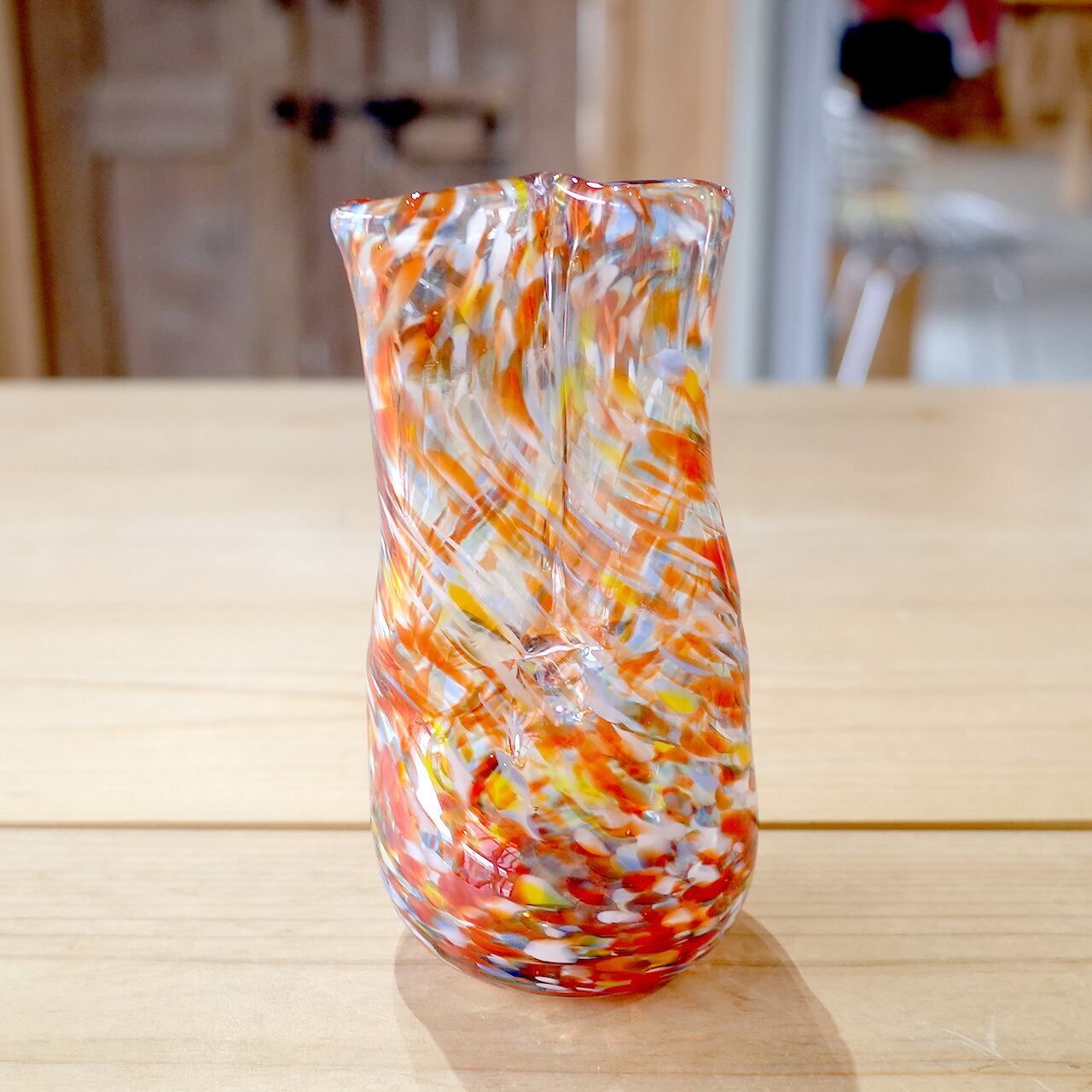 Flower vase Blown glass Orange 大正時代 大正ガラス 吹きガラスト
