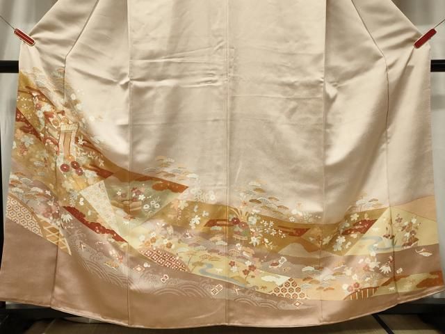 平和屋着物○豪華黒留袖 友禅 駒刺繍 草花文 金彩 正絹 逸品 未