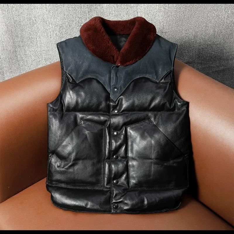 レザーダウンベスト 新品未使用 h 2025新作 メンズ 本革 レザーダウンベスト 山羊革 240g