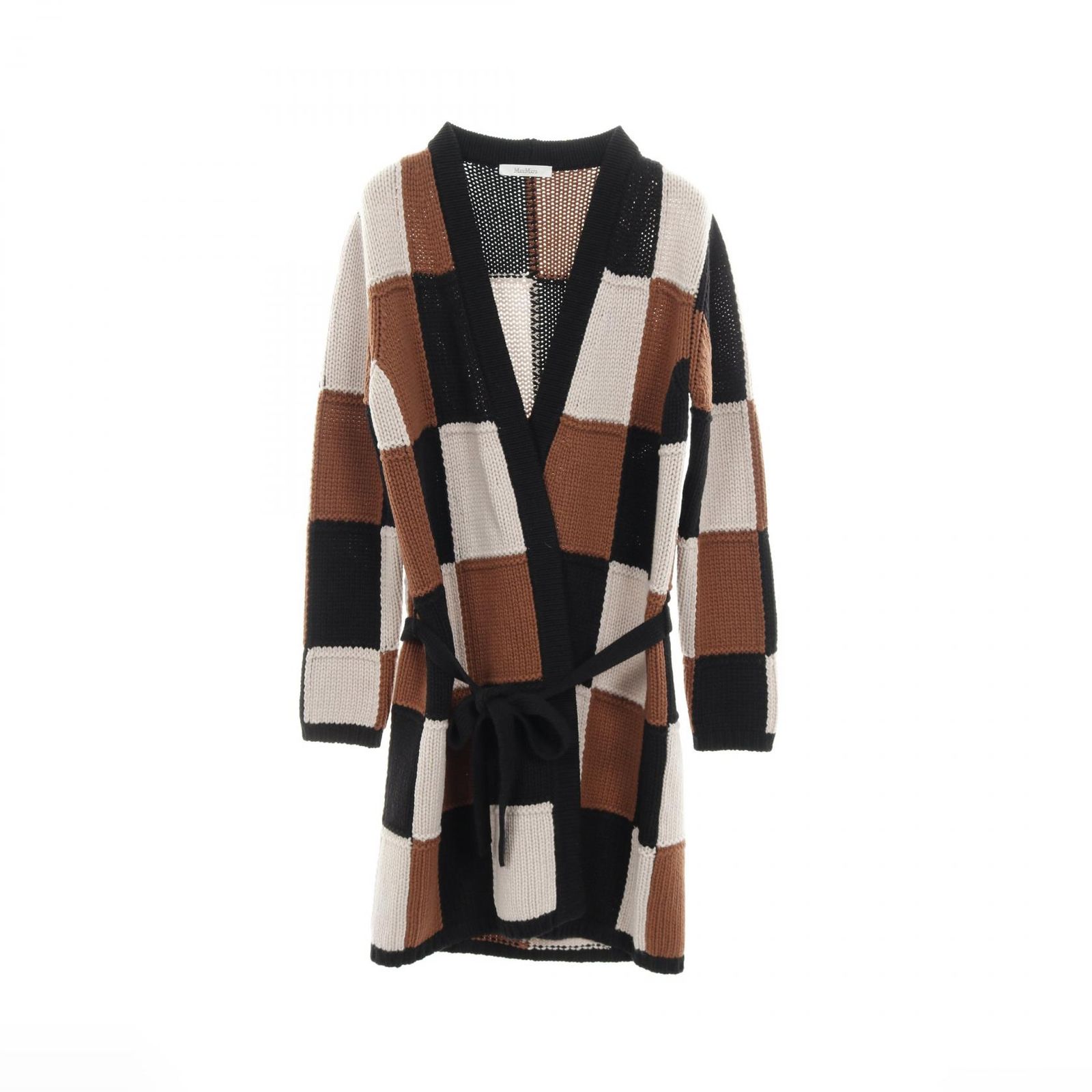 マックスマーラ MAX MARA カーディガン ブラウン ブラック ホワイト ウール カシミヤ ニットガウン レディース B